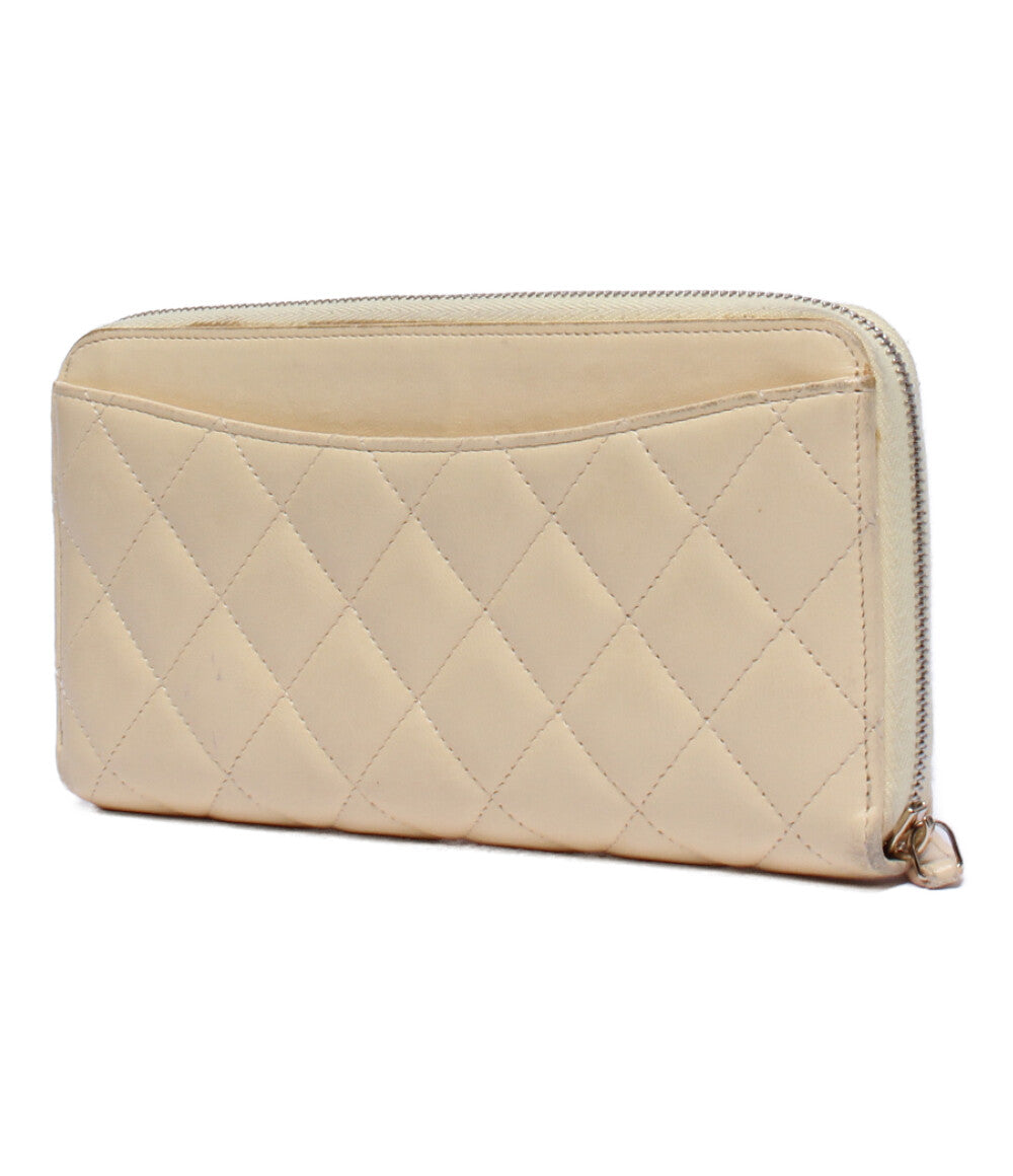 Chanel Beige Leather Quilted Zip Around Clutch Wristlet