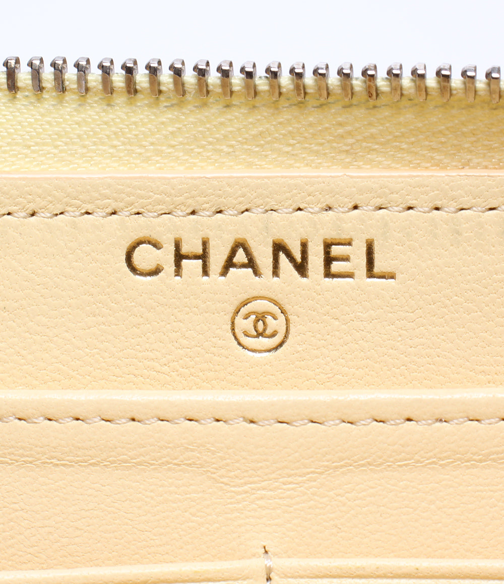 Chanel Beige Leather Quilted Zip Around Clutch Wristlet