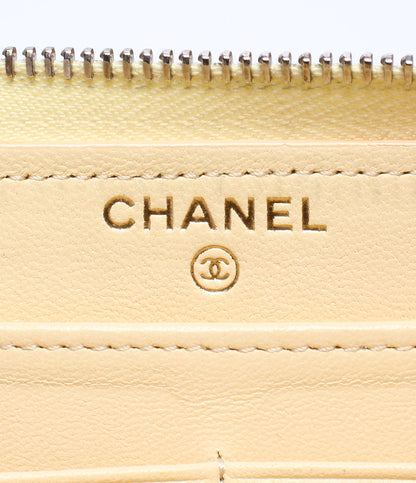 Chanel Beige Leather Quilted Zip Around Clutch Wristlet