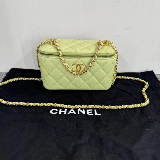Chanel Lime Green Quilted Leather Vanity Case with Dustbag Small