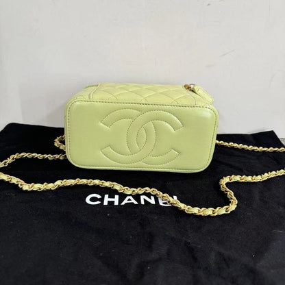 Chanel Lime Green Quilted Leather Vanity Case with Dustbag Small