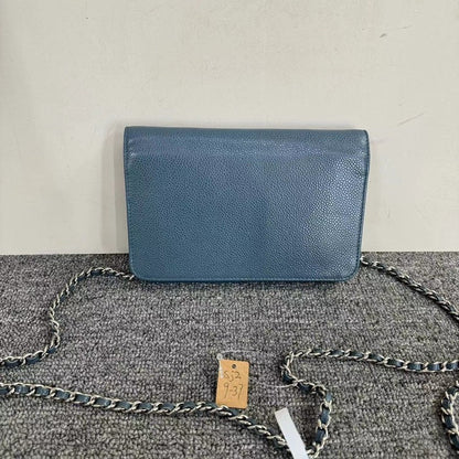 Chanel Blue Leather Chain Shoulder Bag Medium