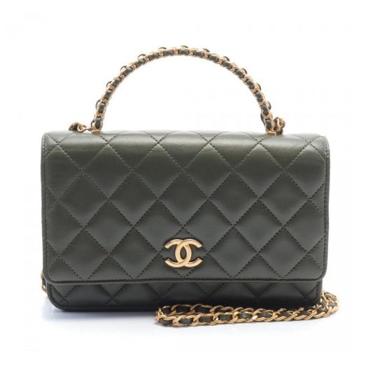 Chanel Top Handle Matelasse Bag Khaki Green Leather