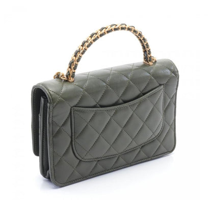 Chanel Top Handle Matelasse Bag Khaki Green Leather