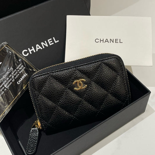 Chanel Caviar Leather Quilted Card Holder Coin Purse Black