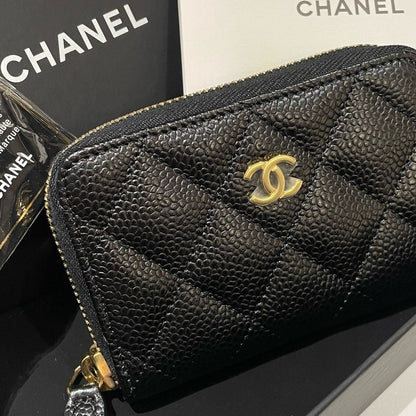 Chanel Caviar Leather Quilted Card Holder Coin Purse Black