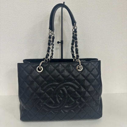 Chanel Caviar Leather GST Black Quilted Tote Bag Large