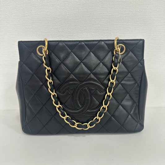 Chanel Black Lambskin Chain Tote Bag Quilted Medium