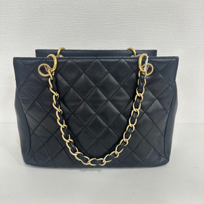 Chanel Black Lambskin Chain Tote Bag Quilted Medium