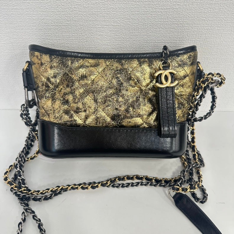 Chanel Gabrielle Small Black Gold Leather Chain Bag