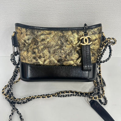 Chanel Gabrielle Small Black Gold Leather Chain Bag