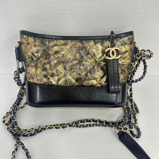 Chanel Gabrielle Small Black Gold Leather Chain Bag