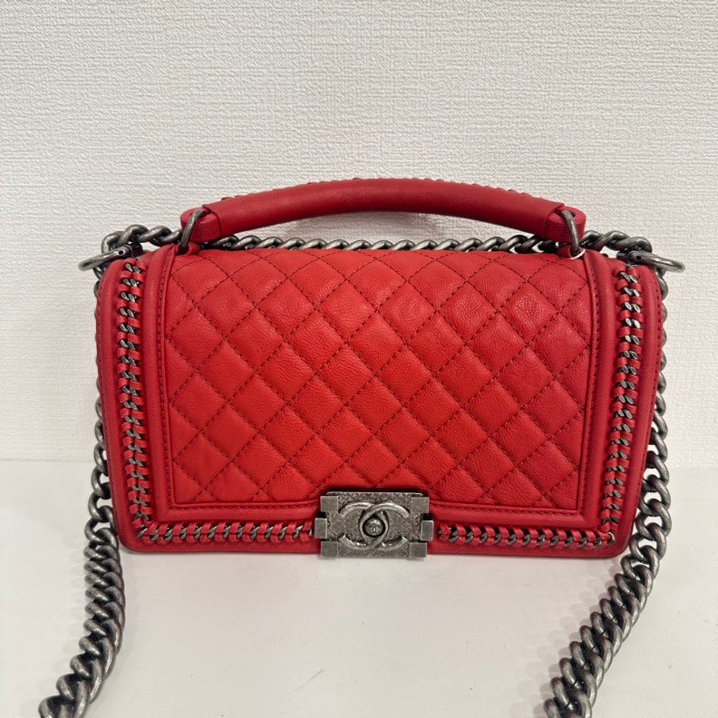 Chanel Boy Red Calfskin Top Handle way Bag