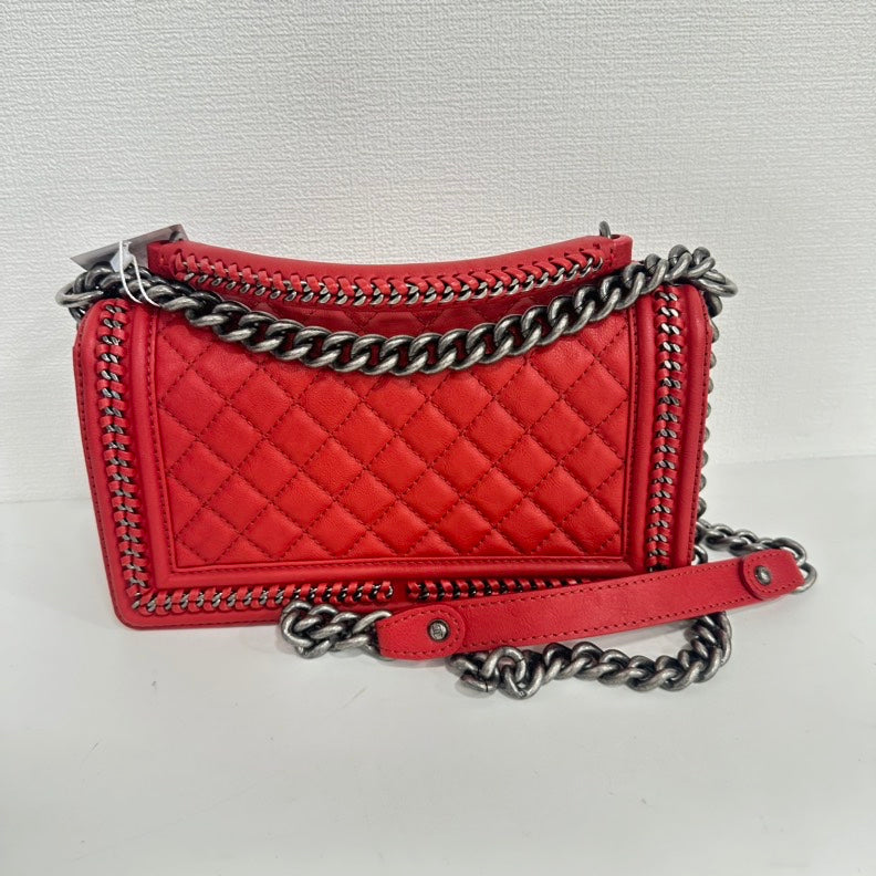 Chanel Boy Red Calfskin Top Handle way Bag