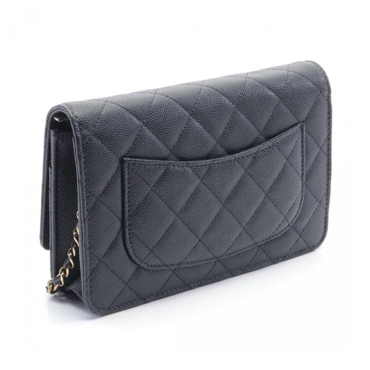 Chanel Matelasse Black Caviar Leather Chain Wallet Gold Hardware