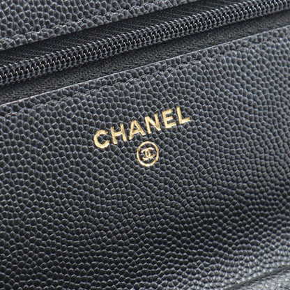 Chanel Matelasse Black Caviar Leather Chain Wallet Gold Hardware