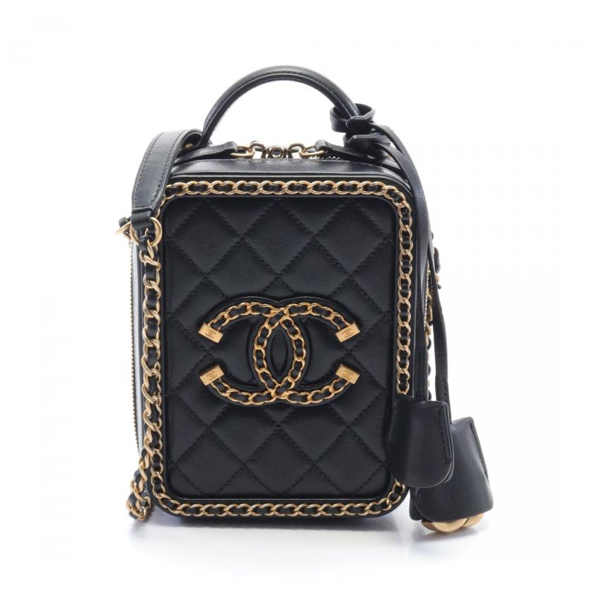 Chanel CC Figley Lambskin WAY Chain Shoulder Bag Black Gold Hardware