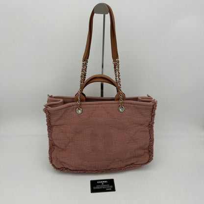 Chanel Canvas ways Pink Medium Tote Bag with Leather Handles and Chain Straps