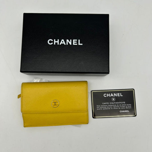 Chanel Yellow Leather Clutch Wristlet ity Card Included