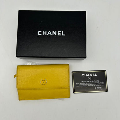 Chanel Yellow Leather Clutch Wristlet ity Card Included