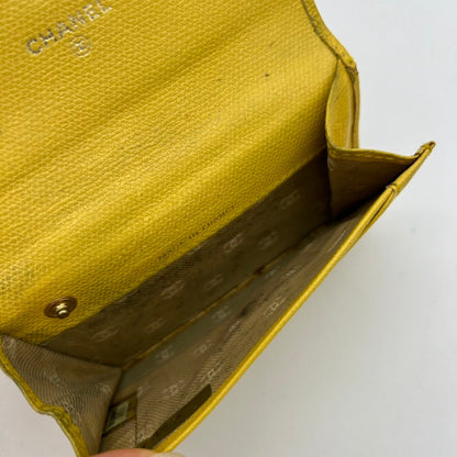 Chanel Yellow Leather Clutch Wristlet ity Card Included