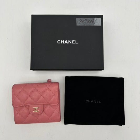 Chanel Pink Leather Quilted Clutch Wristlet With Logo and Original Dust Bag