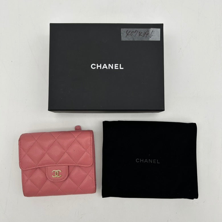 Chanel Pink Leather Quilted Clutch Wristlet With Logo and  Dust Bag