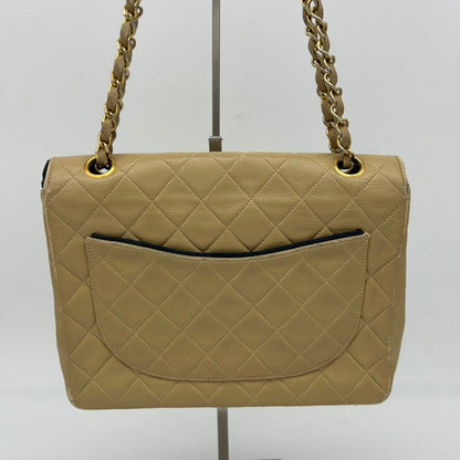 Chanel Beige Leather Quilted Shoulder Bag Medium Size