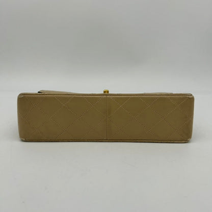 Chanel Beige Leather Quilted Shoulder Bag Medium Size