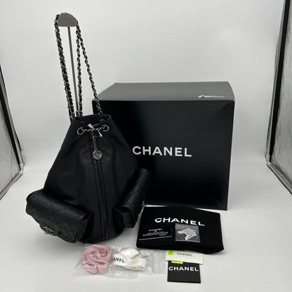 Chanel ways Black Leather Backpack Bag With Chain Straps