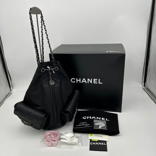 Chanel ways Black Leather Backpack Bag With Chain Straps