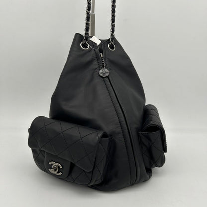 Chanel ways Black Leather Backpack Bag With Chain Straps