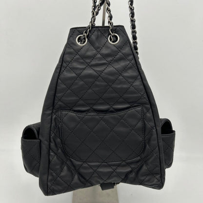 Chanel ways Black Leather Backpack Bag With Chain Straps