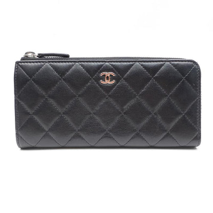 Chanel CC Black Lambskin Leather Quilted Zippy Wallet