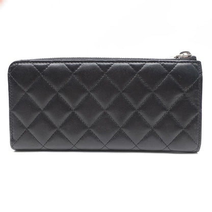 Chanel CC Black Lambskin Leather Quilted Zippy Wallet