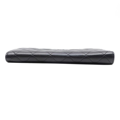 Chanel CC Black Lambskin Leather Quilted Zippy Wallet