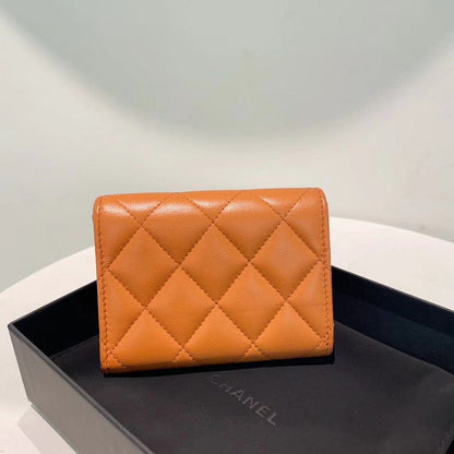 Chanel Tan Leather Quilted Wallet with Box