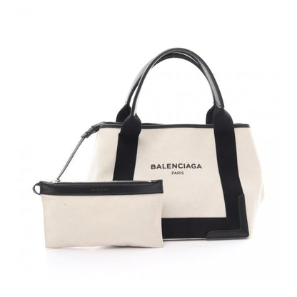 Balenciaga Navy Cabas S Ivory Black Canvas Leather Tote Bag