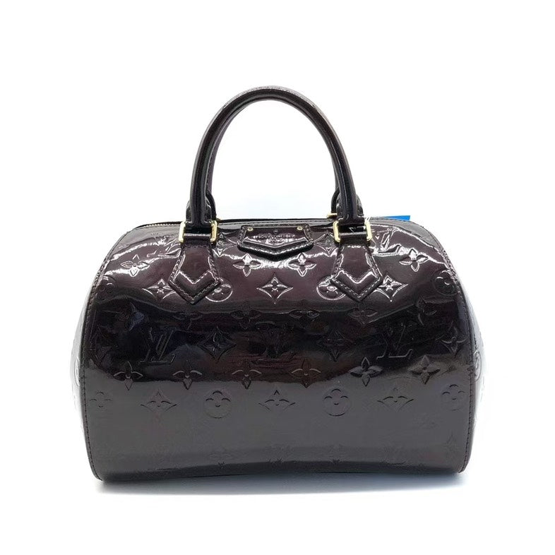 Louis Vuitton Monogram Patent Leather Handbag Brown Medium