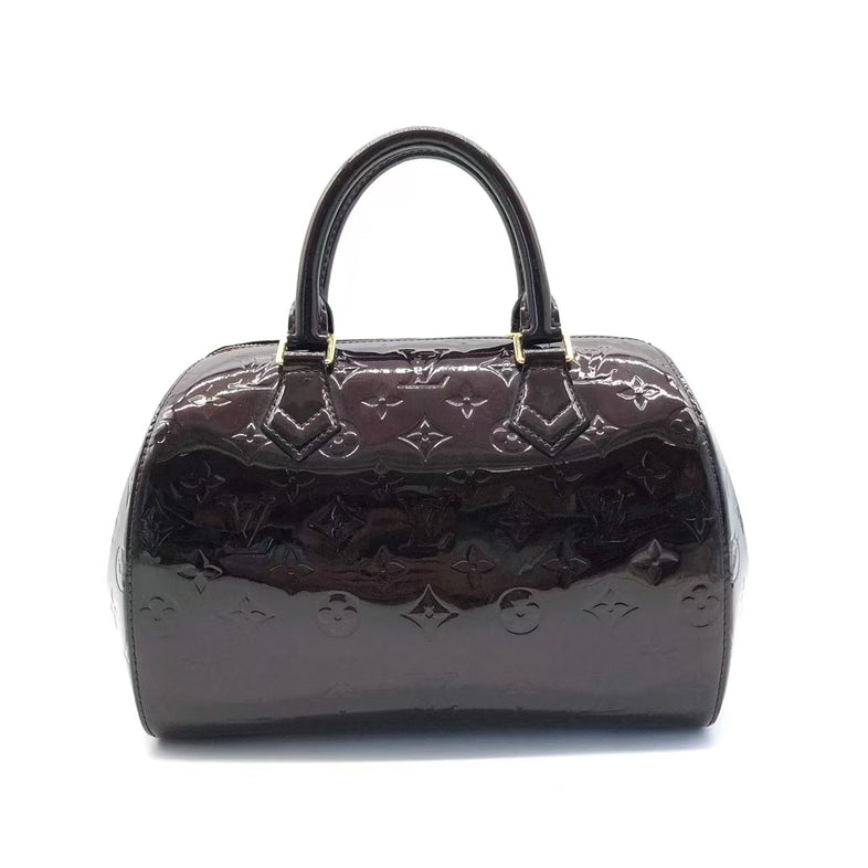 Louis Vuitton Monogram Patent Leather Handbag Brown Medium