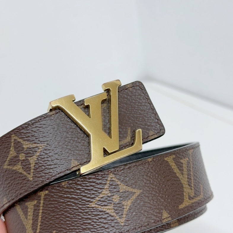 Louis Vuitton Monogram Brown Leather Belt Gold Buckle