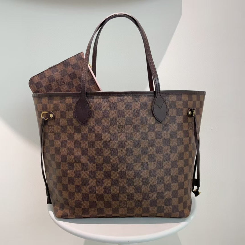 Louis Vuitton Neverfull MM Damier Ebene Canvas Tote Bag Brown