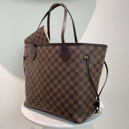 Louis Vuitton Neverfull MM Damier Ebene Canvas Tote Bag Brown
