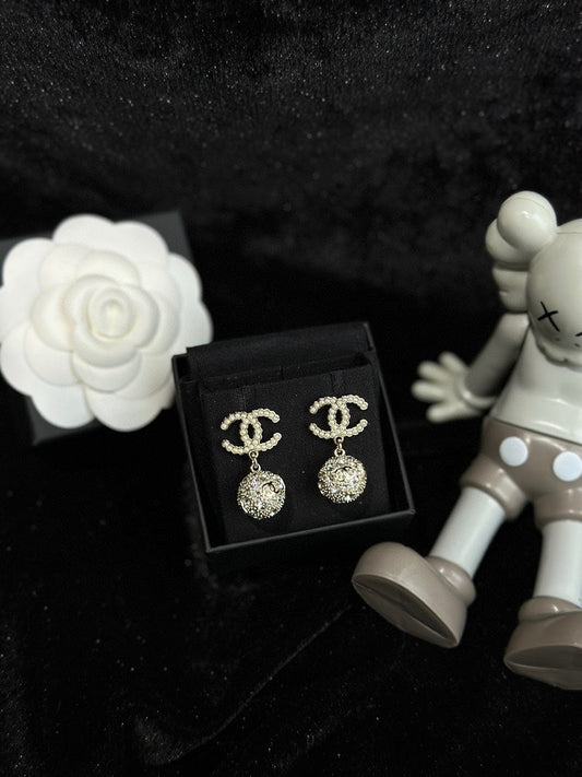 Chanel Gold Crystal CC Logo Drop Earrings