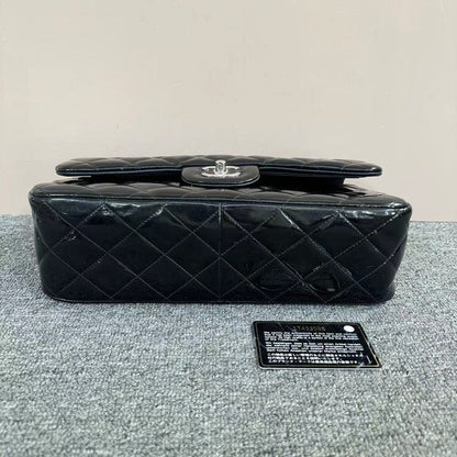 Chanel Classic Flap Black Patent Leather Quilted Bag Medium