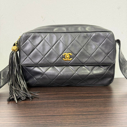 Chanel Lambskin Camera Tassel Crossbody Black Bag