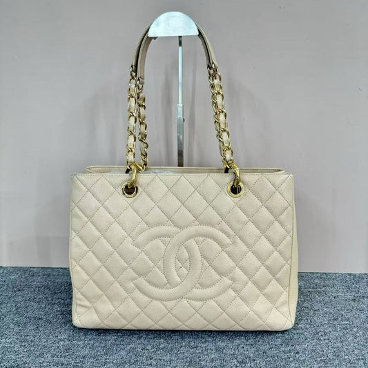 Chanel GST Beige Quilted Leather Tote Bag Large