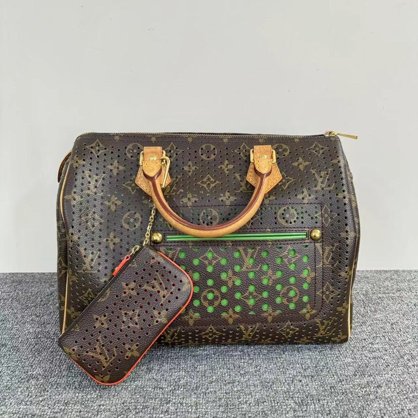 Louis Vuitton Speedy Brown Perforated Bag with Pouch