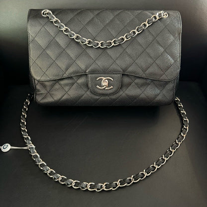 Chanel CF Jumbo Caviar Black Quilted Leather Shoulder Bag xxcm