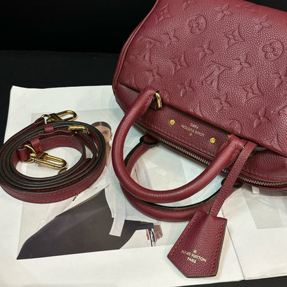 Louis Vuitton Speedy20 Burgundy Leather Monogram Satchel 20.5x13.5x12
